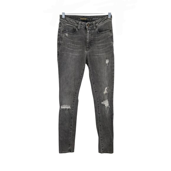Saint Laurent Womens Gray‎ Distressed Denim Skinny Jeans D05 W/SK MW Size 28 - Picture 1 of 10